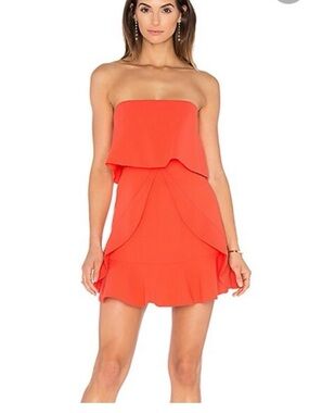BCBGMaxAzria Strapless Coral Ruffle Mini Dress